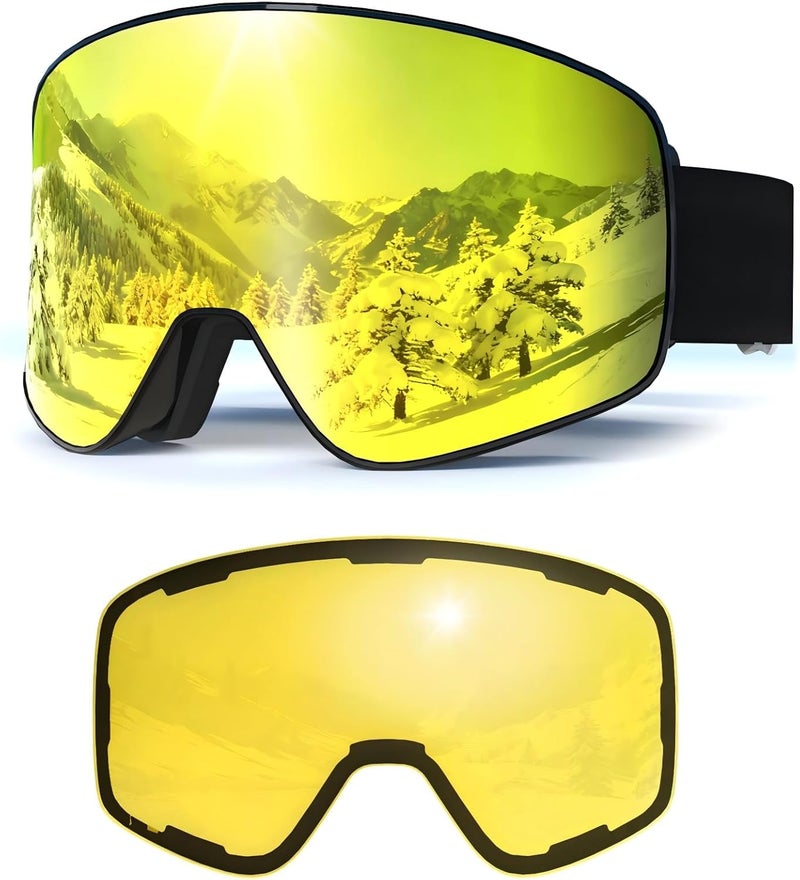 MXJ Gear SKi Goggles,Frameless Snowboard Goggles with 2 UV400 Magnet Ski Lenses,YH212 Anti-Fog Snow Goggles for Adult Men Women - Image 1